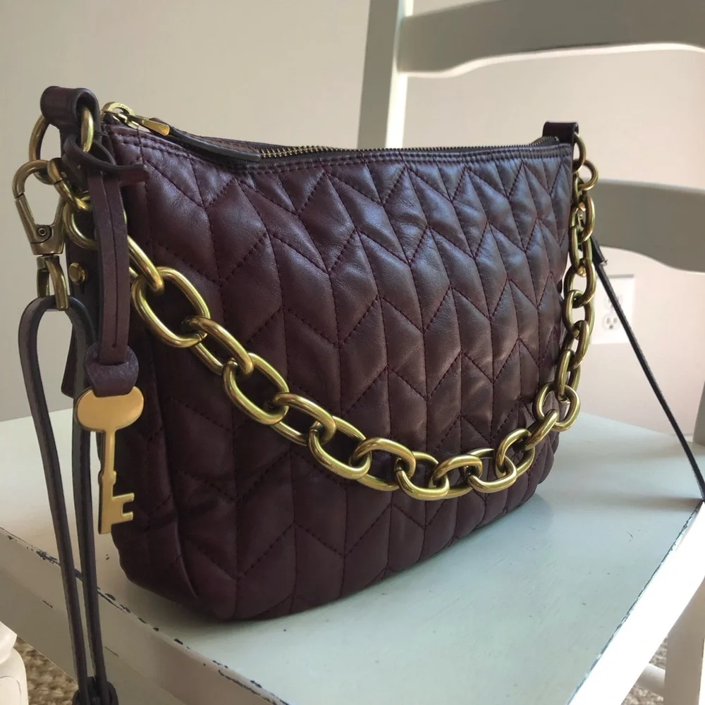 New: Fossil Jolie Quilted Leather and Chained Crossbody Bag - Picture 7 of 15